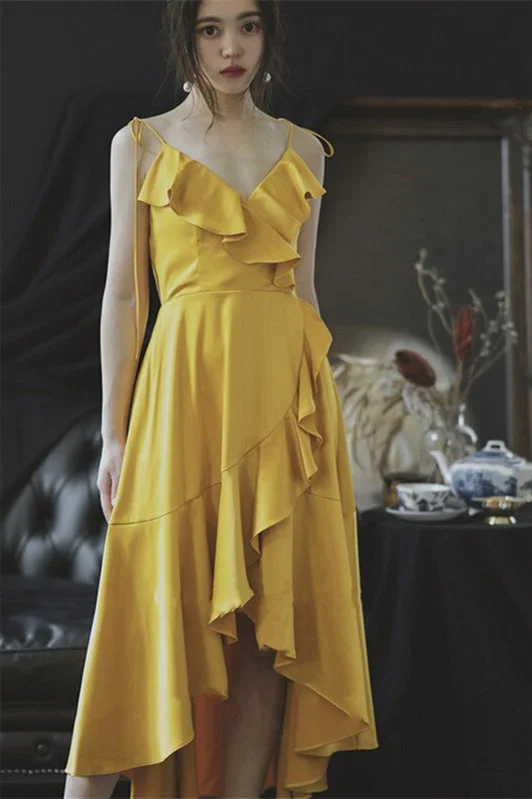 Deal Frenzy boho-chic dressHigh-low Yellow Ruffled Boho Bridesmaid Dress