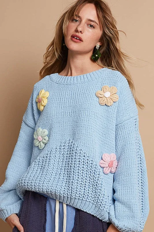 Great Deals performance gym sweatshirtPOL Crochet Flower Round Neck Dropped Shoulder Sweater Great Deals performance gym sweatshirtPOL Crochet Flower Round Neck Dropped Shoulder Sweater