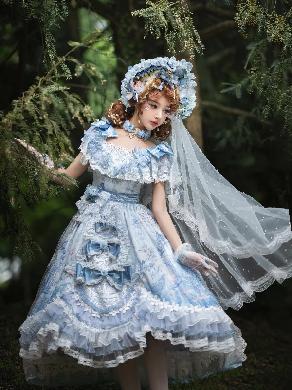 Amazing Deals high-waisted dress(Buyforme) Two rural cats~Flower Wedding Lolita JSK Dress