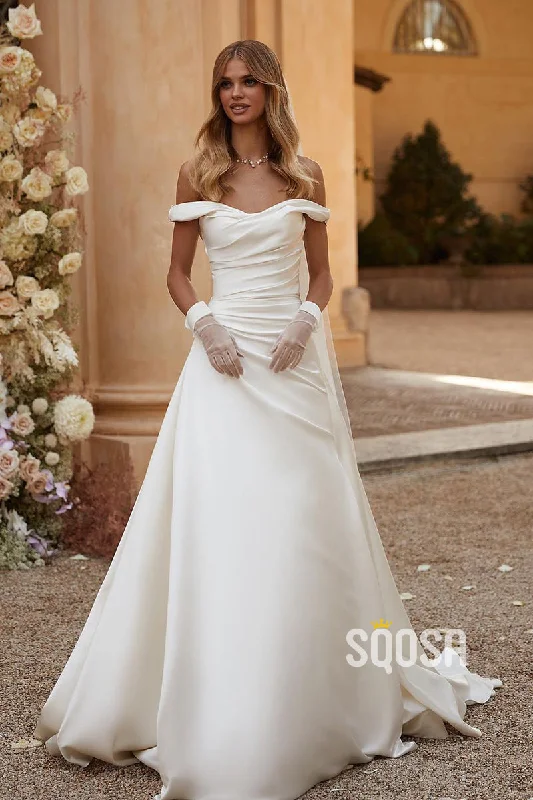 Limited Availability layered dressOff the Shoulder Pleats A Line Rustic Wedding Dress Bridal Gown QW2082 Limited Availability layered dressOff the Shoulder Pleats A Line Rustic Wedding Dress Bridal Gown QW2082