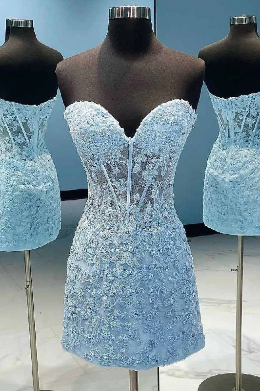 Discount Deals trendy dressStrapless Blue Applique Short Homecoming Dress