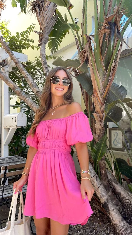 Discount Deals vintage dressHot Pink A-line Homecoming Dress with Puff Sleeves,Summer Dress Y2758 Discount Deals vintage dressHot Pink A-line Homecoming Dress with Puff Sleeves,Summer Dress Y2758