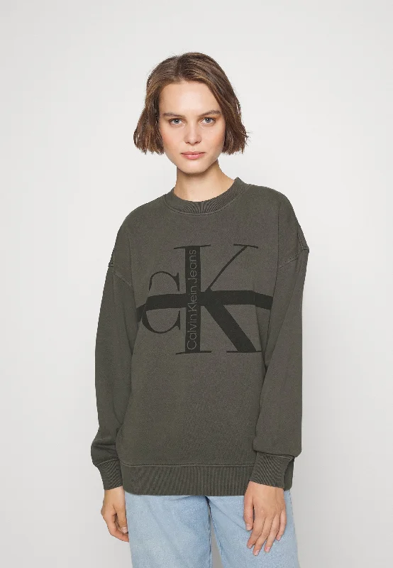 Huge Discounts modern hoodieCalvin Klein  J219946 Stripe Monologo Washed Crew Neck  Grey