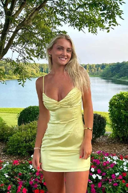 Hot Deal bodycon dressYellow Tight Spaghetti Strap Homecoming Dress