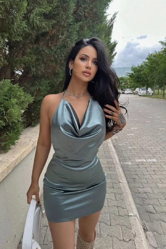 Weekend Special wrap dressWomen's Cowl Neck Satin Homecoming Dress Y2718