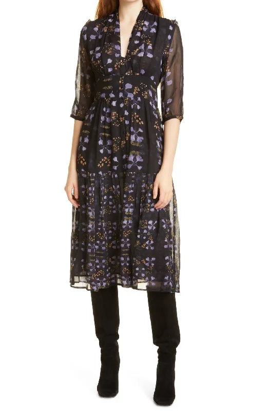 Holiday Sale floral dressHaline V-Neck Floral Midi Dress In Nuit
