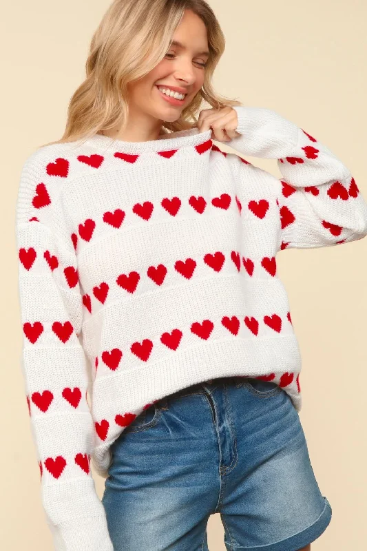 Buy Now insulated coatPLUS LONG SLEEVE HEART STRIPE PULLOVER SWEATER TOP