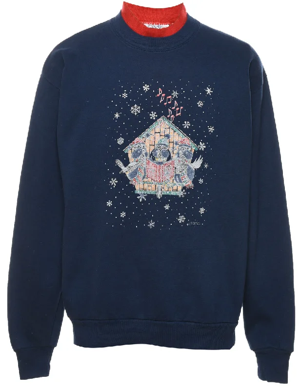 Big Discounts modern coatNavy Christmas Sweatshirt - M