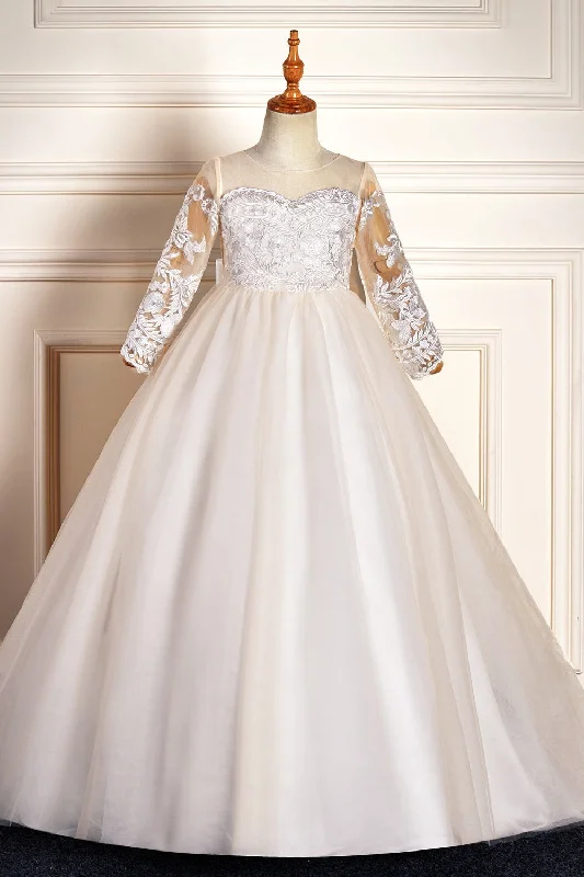 Exclusive Savings high-waisted dressIvory Long Sleeves Tulle Lace Long Flower Girl Dress