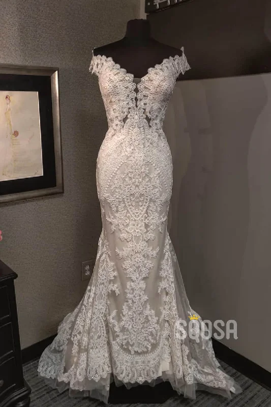 Quick Sale trendy mini dressMermaid/Trumpet Wedding Dress Cap Sleeves Lace Wedding Gown QW2187
