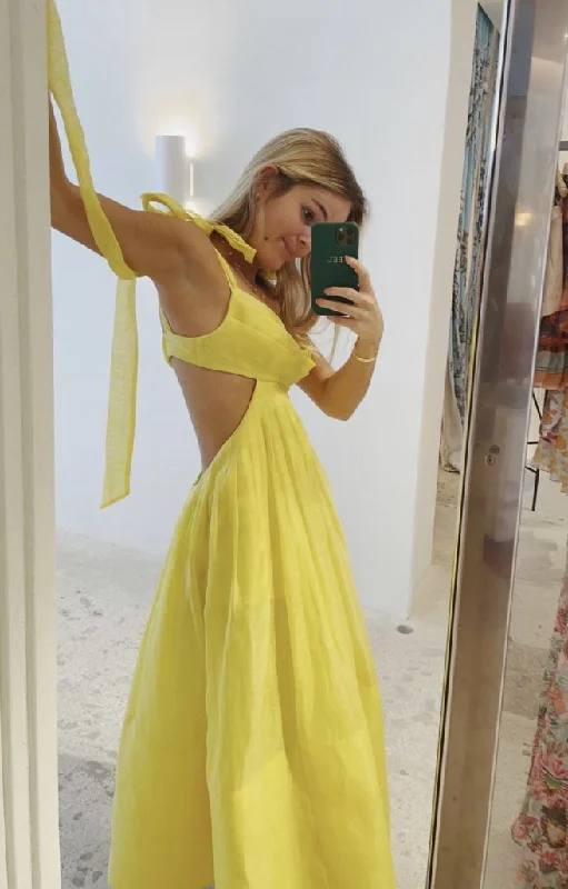 Clearance Event comfy dressTrendy Yellow Sleeveless Prom Dress,Yellow Party Gown Y2817