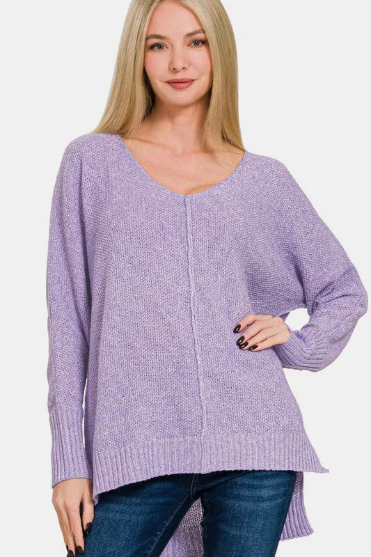 Act Now oversized sports sweatshirtZenana High-Low Center Seam V-Neck Sweater