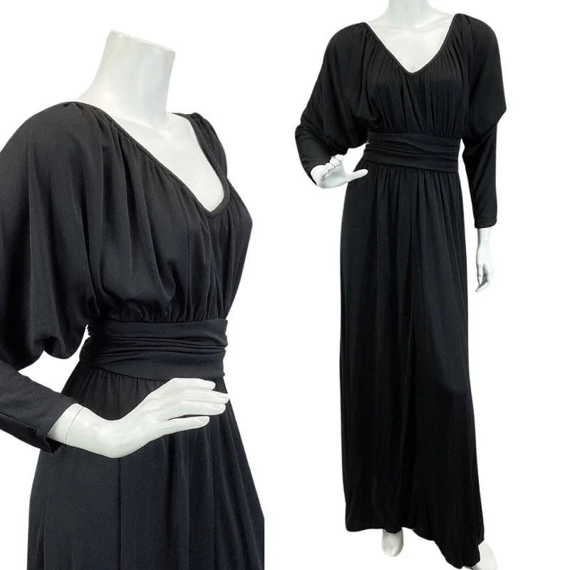 Time-Limited Offer VINTAGE 60s 70s BLACK BAT WING BOHO DISCO PARTY EVENING  MAXI DRESS 10