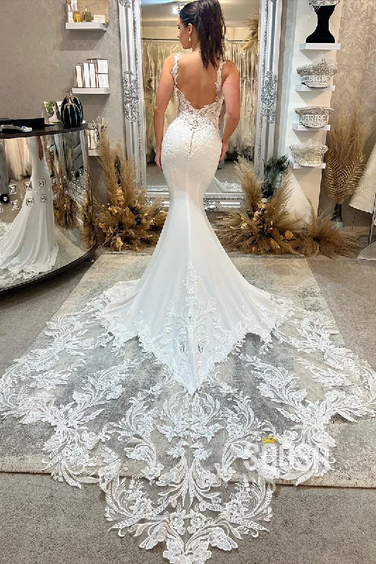 Don't Miss lace dressAttractive V-Neck Lace Appliques Mermaid Wedding Dress Bridal Gown QW2620