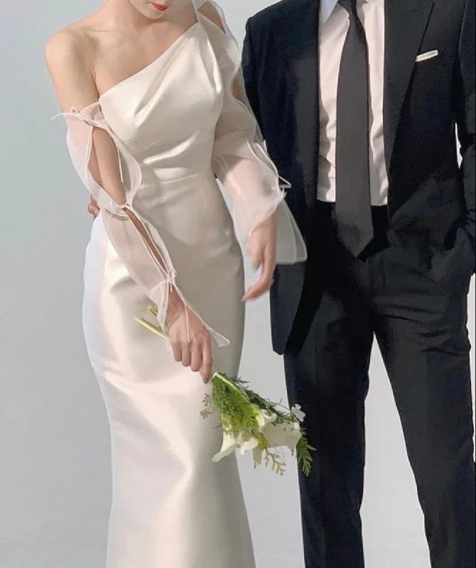 Today's Special off-shoulder dressChic White Mermaid Wedding Dress,White Bridal Dress  Y2652