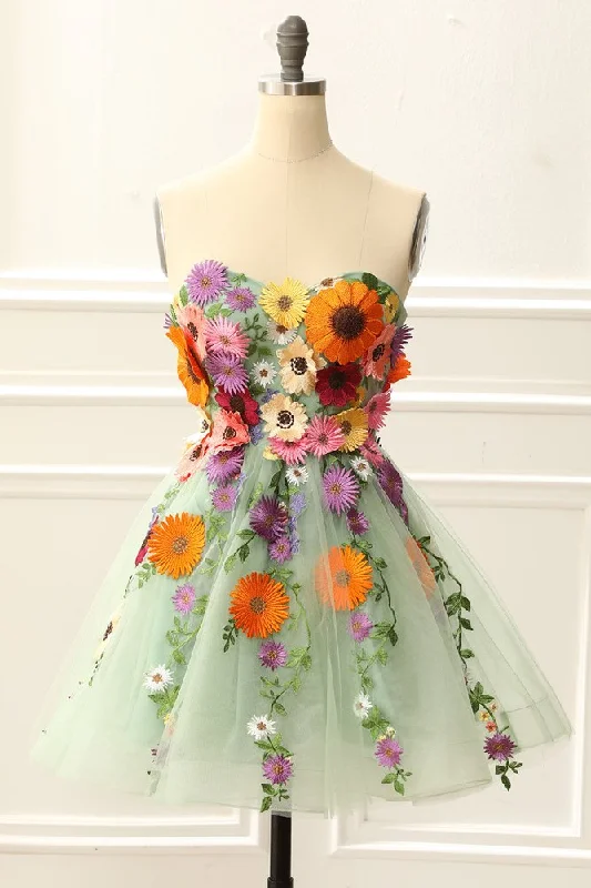 Buy Now sleek dressLight Green Strapless 3D Appliques Tulle Homecoming Dress
