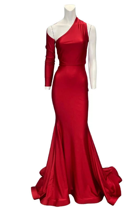 Price Drop off-the-shoulder dressOne Sleeve Evening Gown In Red