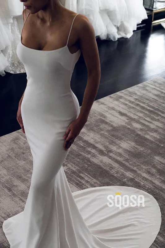 Act Fast bodycon dressUnique Scoop Elastic Satin Simple Wedding Dress Open Backless