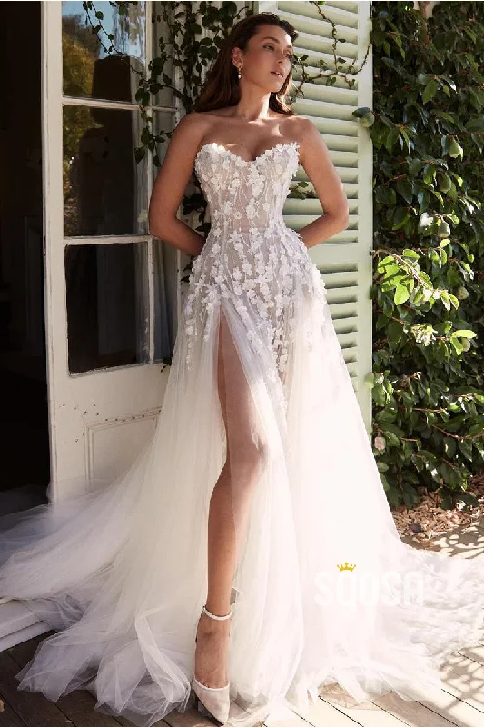 Best Seller statement dressA-Line Strapless Applique Illuison Tulle Boho Wedding Dress Bridal Gown QW8019 Best Seller statement dressA-Line Strapless Applique Illuison Tulle Boho Wedding Dress Bridal Gown QW8019