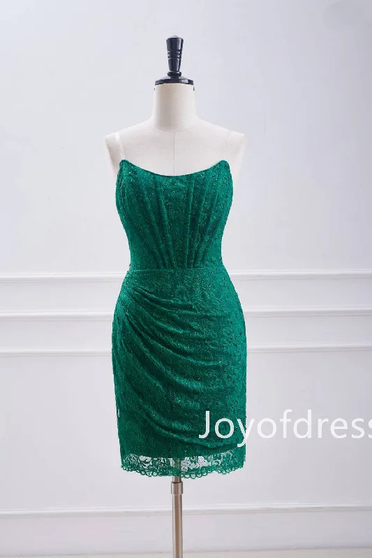 Don't Wait fitted cocktail dressEmerald Green Beade Lace Ruched Bodycon Dress