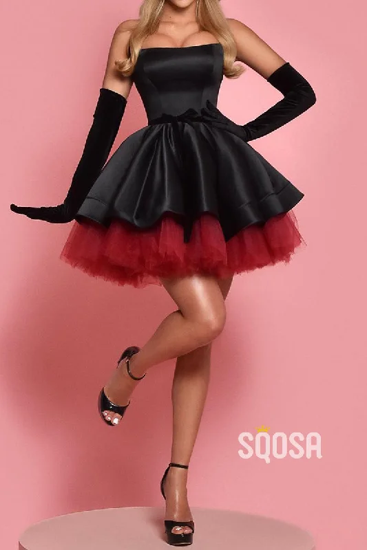 New Arrival casual shift dressSquare Strapless A-Line Two Tone Party/Homecoming Dress QS2534