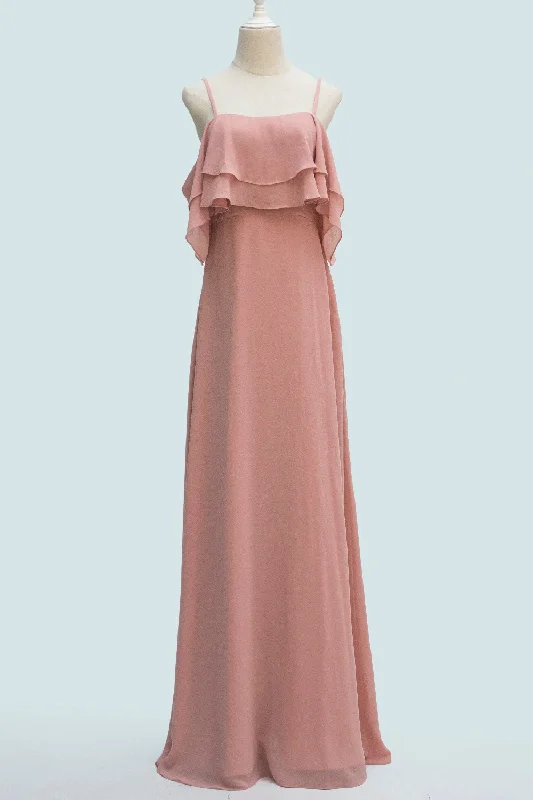New Markdowns floral wrap dressBlush Pink A-line Spaghetti Strap Crepe Long Bridesmaid Dress