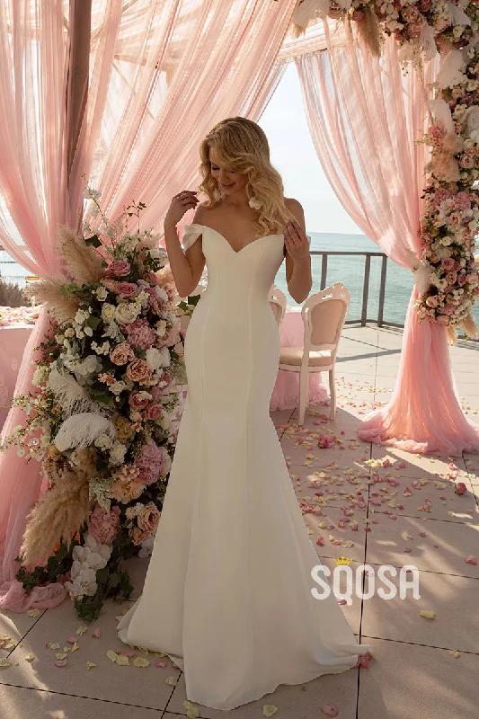 Low Prices wool dressMermaid Off-Shoulder Casual Wedding Dress Bridal Gowns With Detachable Train QW8075 Low Prices wool dressMermaid Off-Shoulder Casual Wedding Dress Bridal Gowns With Detachable Train QW8075