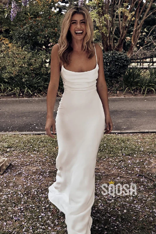 YEAR-End Sale printed dressChic Scoop Spaghetti Straps Simple Bohemian Wedding Dress Bridal Gown QW2111