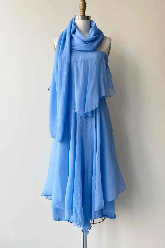 Limited Time Discount evening dressBlue A-line Spaghetti Straps Silk Scarf Chiffon Knee Length Bridesmaid Dress