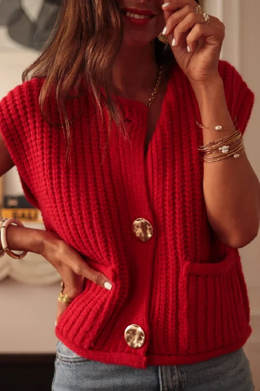Hot Deal minimaButton Down Sweater Vest with Pockets