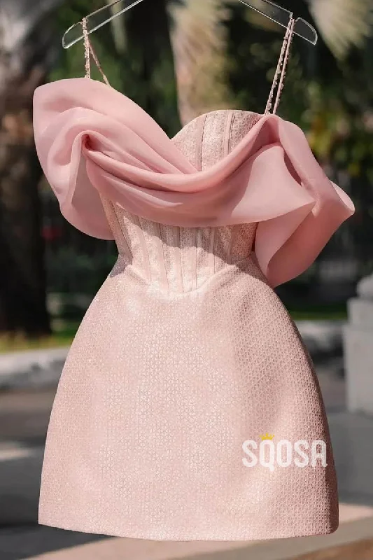 Sale Event layered dressSpaghetti Straps Beads Pink Cute Homecoming Dress QS2293