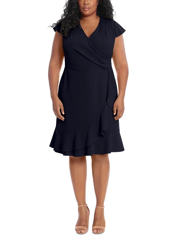 Super Sale summer floral dressPlus Womens Surplice Knee-Length Wrap Dress