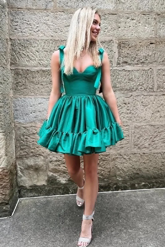 Crazy Deals sophisticated dressCute Tie Straps Green Corset Ruffle Short Homecoming Dress Y2724