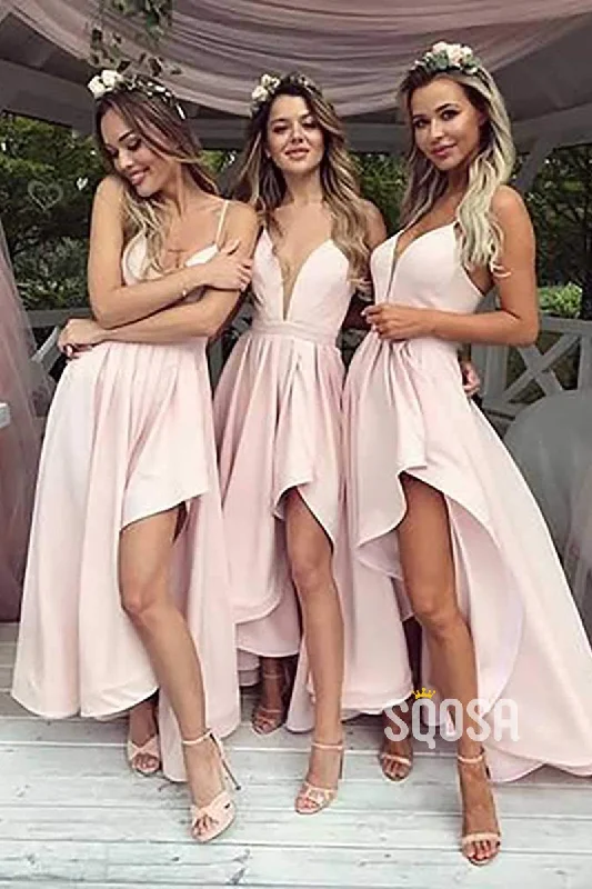Price Drop Alert long-sleeve floral dressWomen's Spaghetti Straps V-neck High Split Pink Bridesmaid Dress QB2124