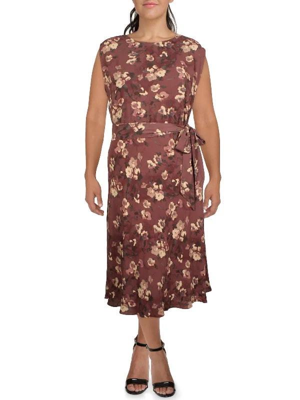 Closeout satin dressWomens Crepe Floral Midi Dress
