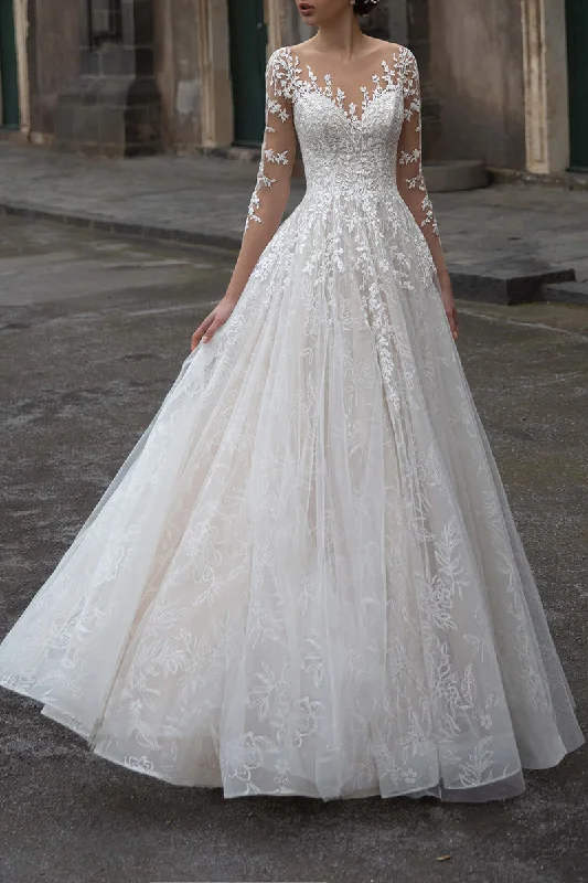 Can't Be Beat casual knit dressA Line Illusion Neckline Lace Long Sleeves Wedding Dress QW2643 Can't Be Beat casual knit dressA Line Illusion Neckline Lace Long Sleeves Wedding Dress QW2643