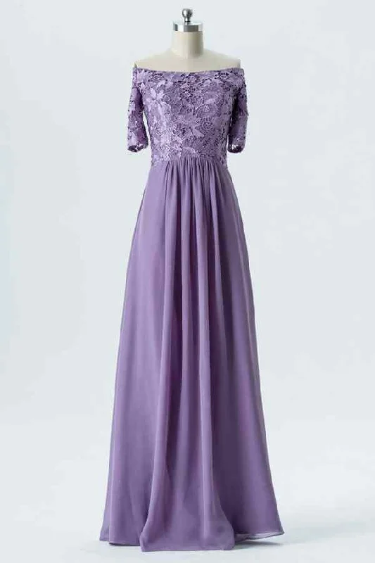 Hurry In form-fitting dressLavender A-line Off-Shoulder Lace Chiffon Long Bridesmaid Dress Hurry In form-fitting dressLavender A-line Off-Shoulder Lace Chiffon Long Bridesmaid Dress