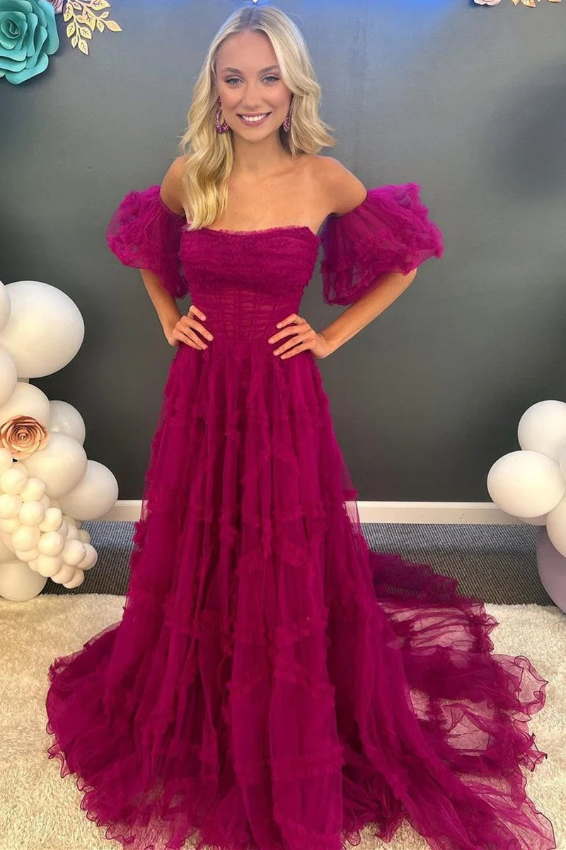 Can't Be Beat lace-up dressChic Tulle A-Line Bateau Strapless With Train Prom Dress