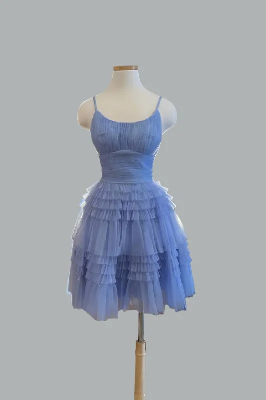 Price Fest t-shirt dressBlue Straps A line Multi-Layers Tulle Homecoming Dress