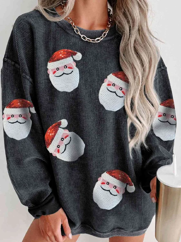 Value Deals trendy fitness sweatshirtSequin Santa Patch Ribbed Sweatshirt