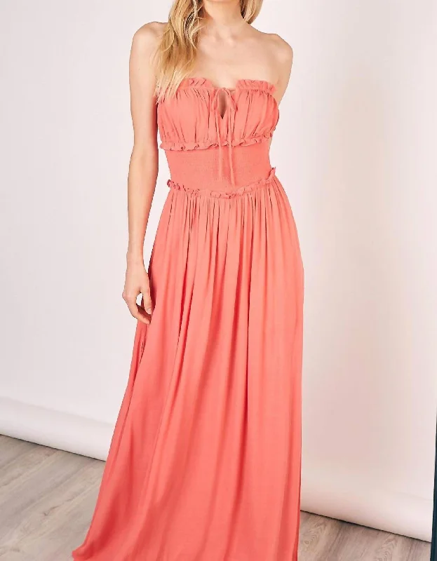 Daily Specials floral dressTube Top Maxi Dress in Coral