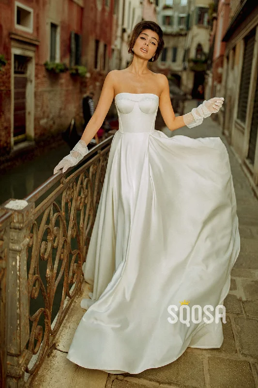 Price Smash sleek dressA Line Strapless Satin Elegant Simple Wedding Dress QW2402