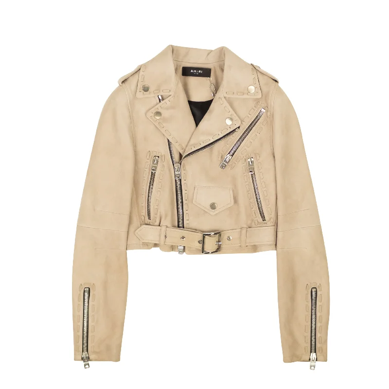 Massive Deals comfortable coatAmiri Sand Braided Suede Cropped Biker Jacket