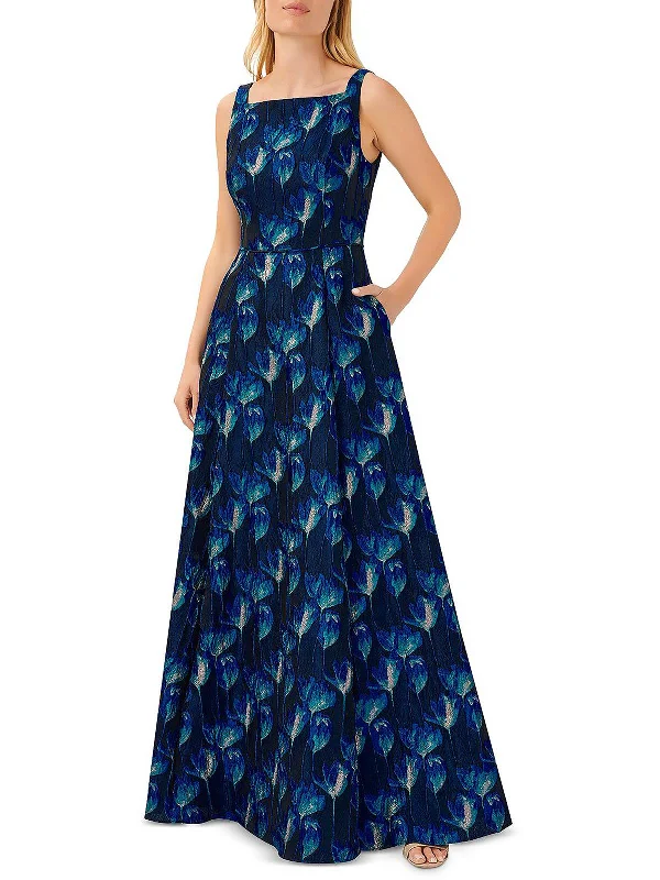 Online Exclusive floral wrap dressWomens Jacquard Metallic Evening Dress