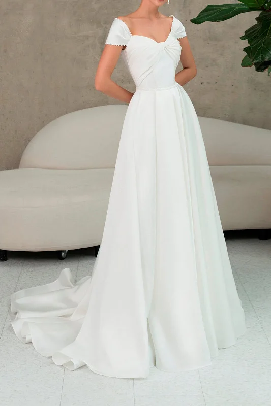 Buy Now printed dressA Line Sweetheart Cap Sleeves Beach Wedding Dress with Slit QW2124