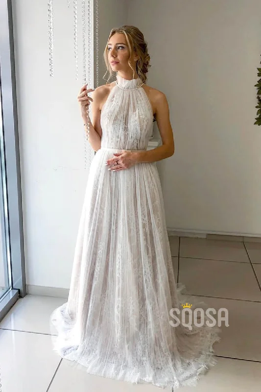 Bargain Prices winter dressA-line Chic High Neck Tulle Bohemian Wedding Dress Beach Wedding Gowns QW2155