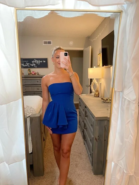 Epic Deals puff sleeve dressChic Royal Blue Strapless Short Homecoming Dress Y2868
