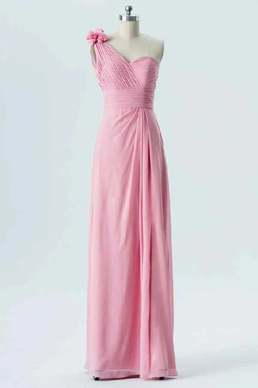 Extra Discounts trendy mini dressPink A-line One Shoulder Pleated 3D Applique Chiffon Long Bridesmaid Dress Extra Discounts trendy mini dressPink A-line One Shoulder Pleated 3D Applique Chiffon Long Bridesmaid Dress