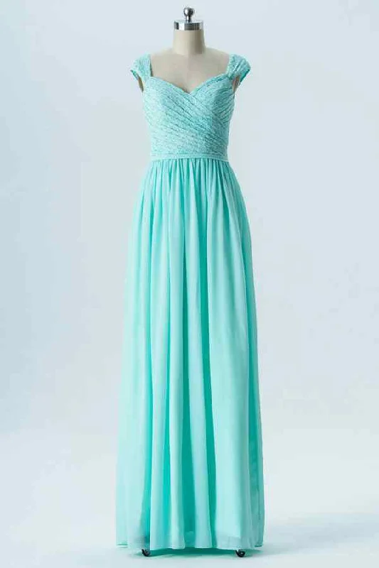 Quick Sale off-the-shoulder dressSpa A-line Sheer Straps Sweetheart Pleated Chiffon Long Bridesmaid Dress
