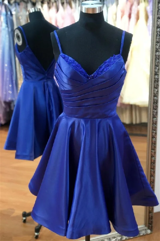 Sneak Peek Sale cocktail dressNavy A-line Spaghetti Straps Satin Mini Homecoming Dress